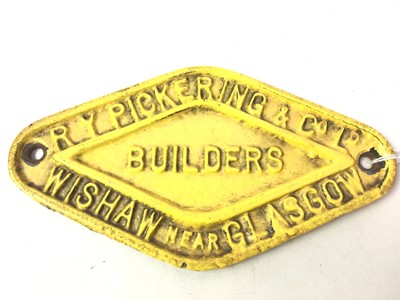 Lot 723 - R Y PICKERING & CO, LTD OF WISHAW, RAILWAY WAGON PLATE