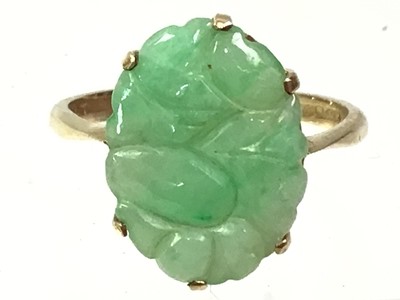 Lot 756 - FOUR GREEN HARDSTONE RINGS