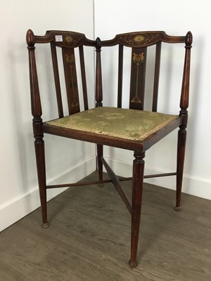 Lot 744 - EDWARDIAN INLAID CORNER CHAIR