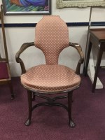 Lot 977 - MAHOGANY FRAMED OPEN ELBOW CHAIR OF GEORGE I...