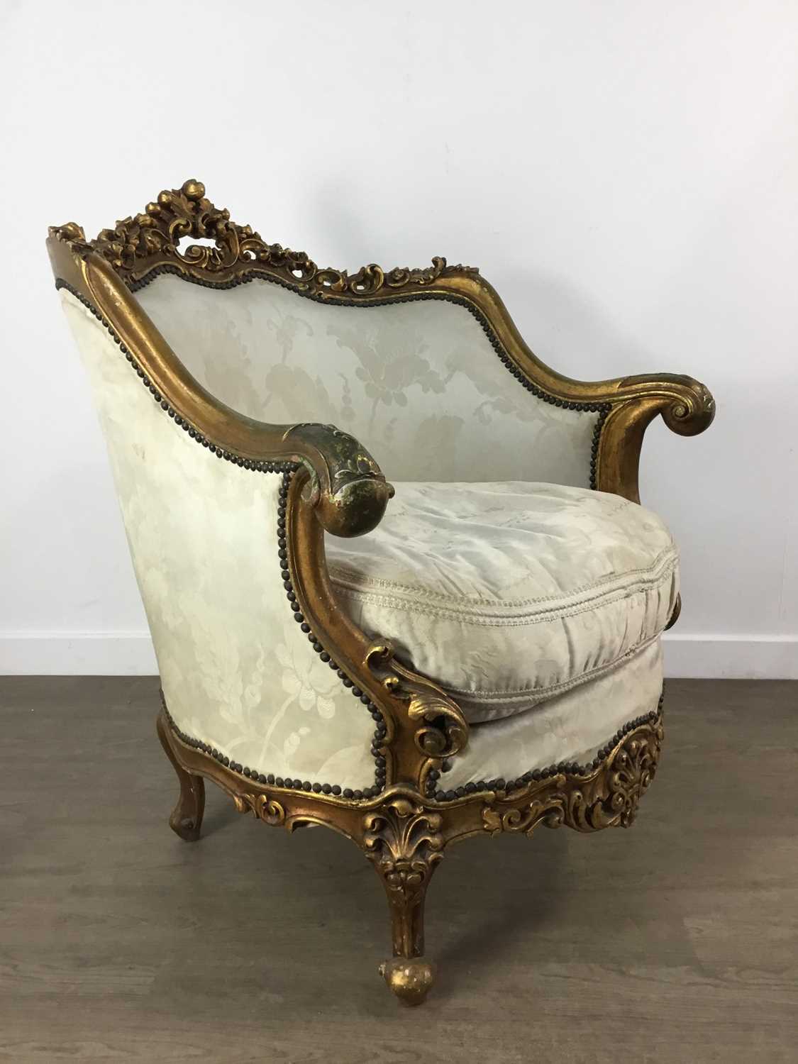 Lot 555 - PAIR OF ROCOCO-STYLE GILT ARMCHAIRS