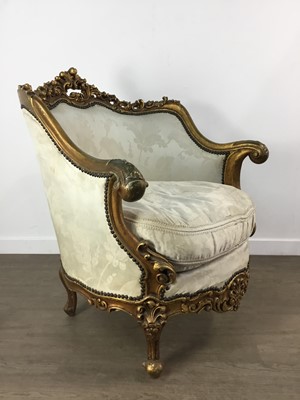 Lot 555 - PAIR OF ROCOCO-STYLE GILT ARMCHAIRS