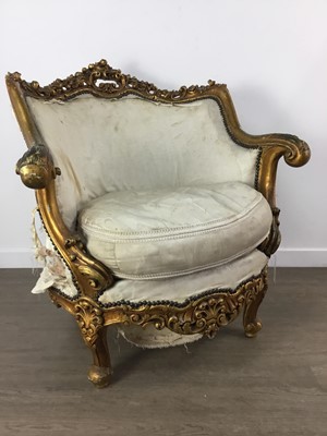 Lot 555 - PAIR OF ROCOCO-STYLE GILT ARMCHAIRS