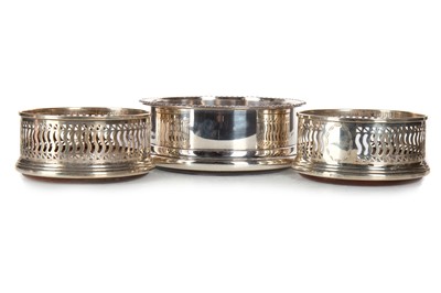 Lot 1141 - PAIR OF ELIZABETH II SILVER BOTTLE COASTERS