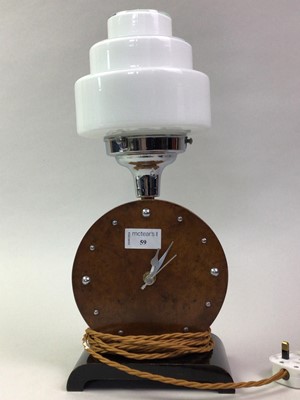Lot 59 - ART DECO WOODEN CLOCK/TABLE LAMP