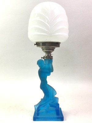Lot 60 - ART DECO WALTHER AND SOHNE BLUE GLASS TABLE LAMP