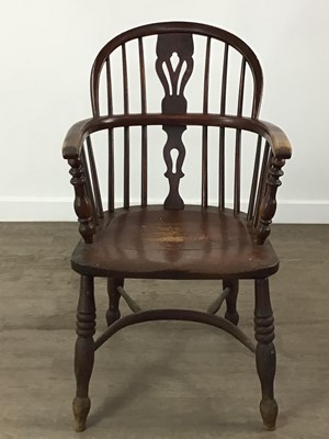 Lot 197 - VICTORIAN ASH AND ELM WINDSOR ARMCHAIR