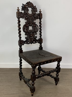 Lot 211 - VICTORIAN CARVED OAK HALL CHAIR