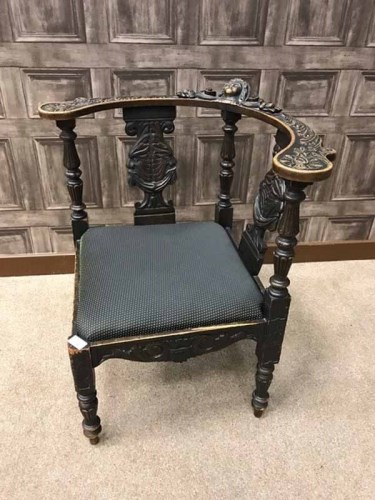 Lot 1007 - VICTORIAN CARVED OAK CORNER CHAIR of 17th...