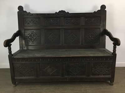 Lot 234 - VICTORIAN OAK HALL BENCH