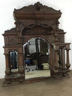 Lot 242 - VICTORIAN OAK OVERMANTEL MIRROR