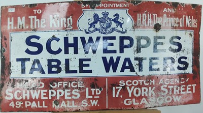 Lot 621 - SCHWEPPES TABLE WATERS, ENAMEL ADVERTISEMENT SIGN