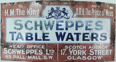 Lot 568 - SCHWEPPES TABLE WATERS, ENAMEL ADVERTISEMENT SIGN