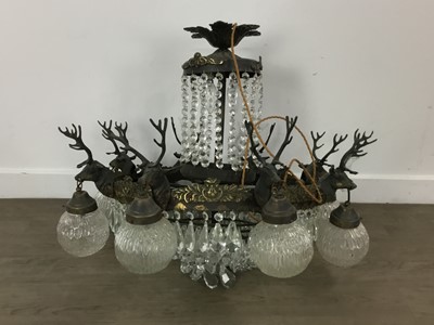 Lot 1382 - BRASS COMPOSITION EIGHT-LIGHT CHANDELIER