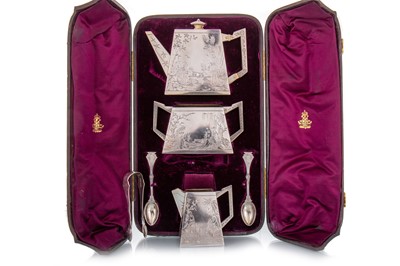 Lot 1154 - FINE VICTORIAN AESTHETIC PERIOD THREE PIECE SILVER TEA SERVICE