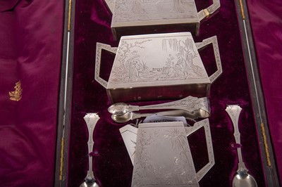 Lot 1154 - FINE VICTORIAN AESTHETIC PERIOD THREE PIECE SILVER TEA SERVICE