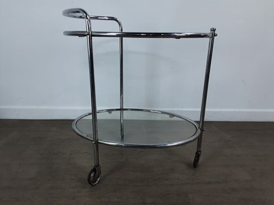 Lot 231 - VINTAGE CHROME AND GLASS DRINKS TROLLEY