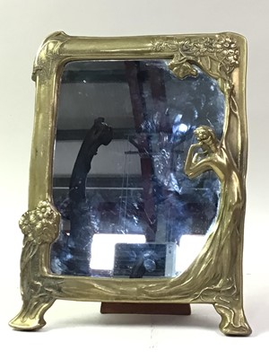 Lot 394 - ART NOUVEAU STYLE BRASS TABLE MIRROR