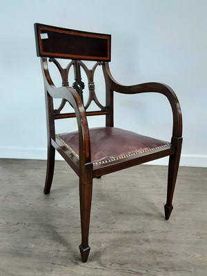 Lot 223 - INLAID MAHOGANY ARMCHAIR