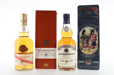 Lot 128 - GLEN MORAY 15 YEAR OLD HIGHLAND REGIMENTS AND GLENKINCHIE 10 YEAR OLD 75CL