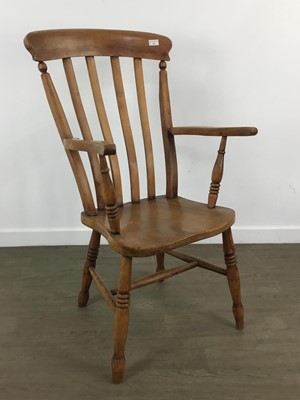 Lot 463 - VICTORIAN ELM AND BEECH KITCHEN ARMCHAIR