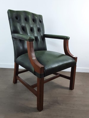 Lot 464 - MAHOGANY FRAMED OPEN ELBOW CHAIR