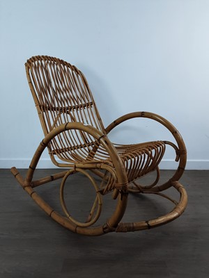 Lot 473 - MODERN BAMBOO ROCKING ARMCHAIR