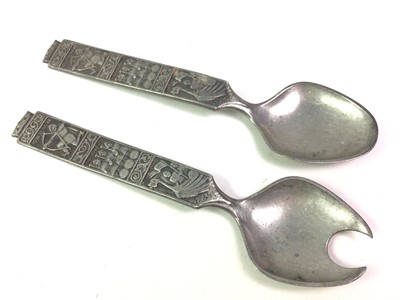 Lot 451 - PAIR OF NORWEGIAN PEWTER SERVING SPOONS