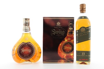 Lot 229 - JOHNNIE WALKER 15 YEAR OLD GREEN LABEL AND JOHNNIE WALKER SWING 75CL