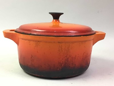 Lot 520 - GROUP OF LE CREUSET VOLCANIC CAST IRON CASSEROLES