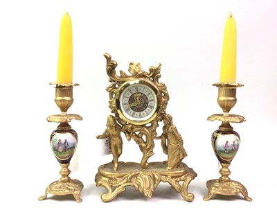 Lot 627 - GILT METAL CLOCK GARNITURE