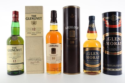 Lot 146 - GLENLIVET 12 YEAR OLD, ABERLOUR 10 YEAR OLD AND GLEN MORAY CHARDONNAY FINISH