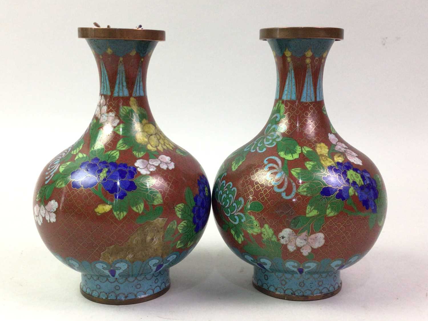 Lot 720 - PAIR OF CHINESE CLOISONNE VASES