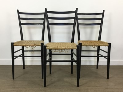 Lot 737 - SET OF FIVE EBONISED DINING CHAIRS