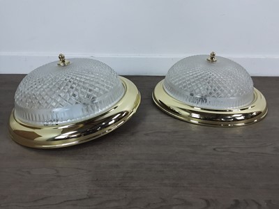 Lot 767 - PAIR OF BRASS EFFECT CIRCULAR LIGHT FITTINGS