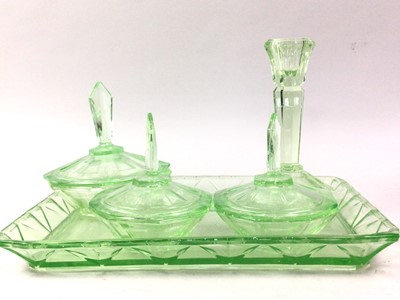 Lot 784 - ART DECO URANIUM GLASS DRESSING TABLE SET