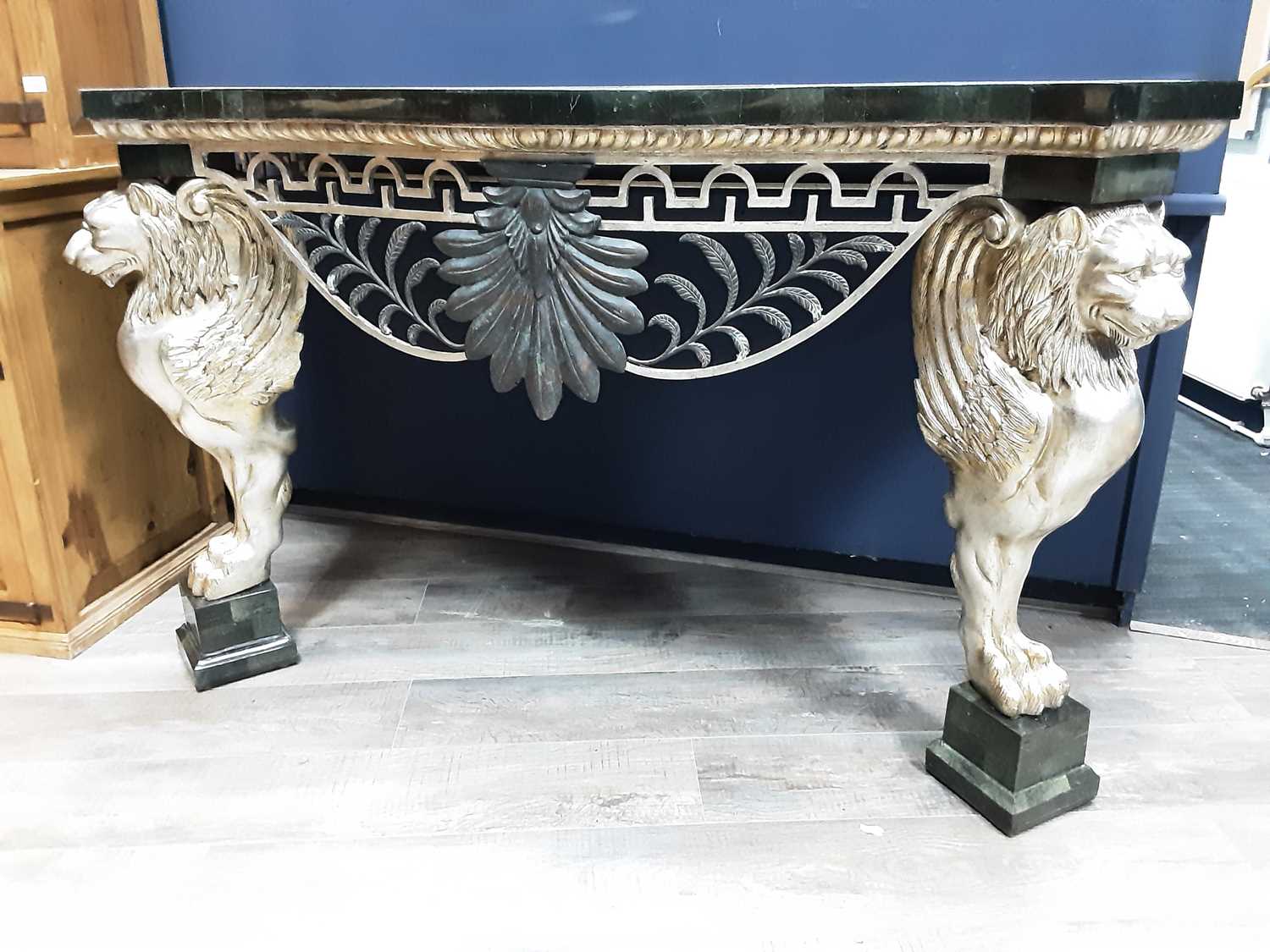 Lot 400 - DECORATIVE MARBLE EFFECT CONSOLE TABLE