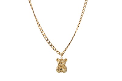 Lot 585 - GOLD CURB LINK BRACELET AND A CHAIN WITH TEDDY BEAR PENDANT