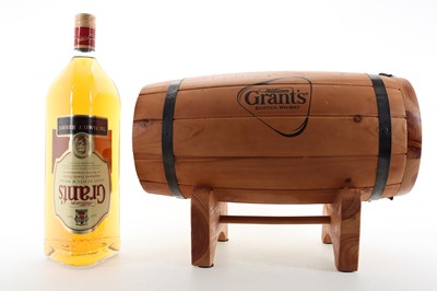 Lot 181 - GRANT'S FAMILY RESERVE 1.5L AND WOODEN BARREL WHISKY DISPENSER