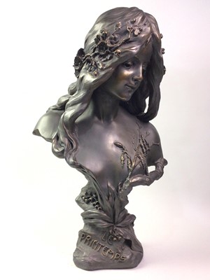 Lot 771 - ART NOUVEAU STYLE BRONZED COMPOSITION BUST OF A FEMALE