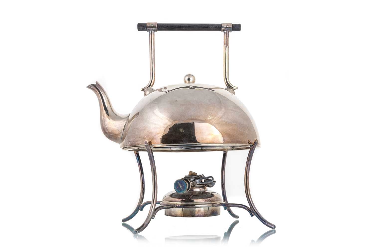 Lot 391 - IN THE MANNER OF DR. CHRISTOPHER DRESSER, SILVER PLATED SPIRIT KETTLE