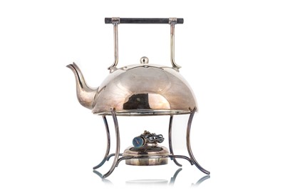 Lot 391 - IN THE MANNER OF DR. CHRISTOPHER DRESSER, SILVER PLATED SPIRIT KETTLE