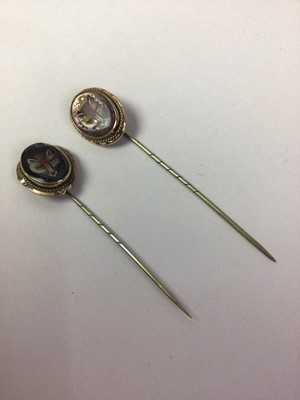 Lot 77 - PAIR OF VICTORIAN YELLOW METAL STICK PINS
