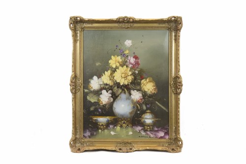 Lot 101 - R HUNTHIER, STILL LIFE WITH FLOWERS oil on...