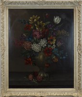 Lot 106 - CONTINENTAL SCHOOL, STILL LIFE WITH FLOWERS IN...