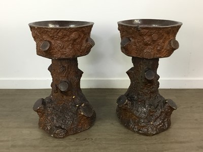 Lot 1443 - PAIR OF VICTORIAN SALT GLAZED STONEWARE PLANTERS