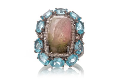 Lot 583 - WATERMELON TOURMALINE AND APATITE RING