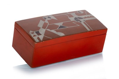 Lot 1489 - FRENCH RED LACQUERED OBLONG TRINKET BOX