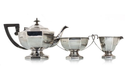 Lot 1048 - GEORGE V THREE PIECE ART DECO SILVER TEA SERVICE