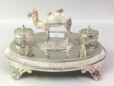 Lot 413 - LATE VICTORIAN PLATED OVAL INKSTAND